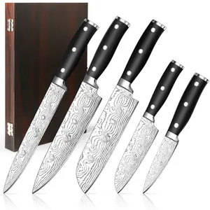 Coltelli per affettare mannaia affilati coltelli da cucina in acciaio damasco Laser Set di coltelli Santoku Chef