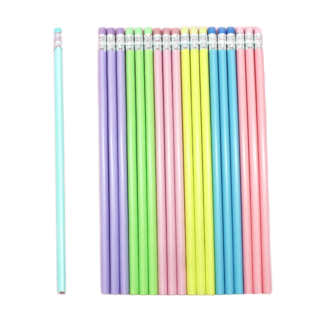 HB Macaron Triangle Wood Pencil with Rubber Tip Bright Color Sketch Custom Bulk Wholesale OEM Supply