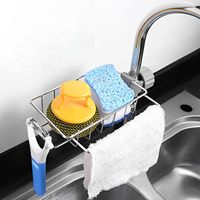 Support d'évier en acier inoxydable pour cuisine, porte-éponge et porte-savon avec égouttoir, organisateur de rangement pour éponge