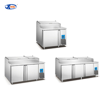 Réfrigérateur sous comptoir à double porte en acier inoxydable 304 201 de haute qualité, table de préparation de pizzas commerciale avec réfrigérateur