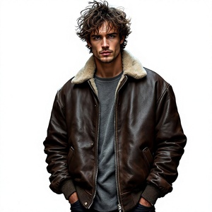 Veste en cuir sur mesure, couleur unie, veste en cuir pour homme, streetwear, veste d'hiver en cuir pour homme en shearling avec col en fourrure - Product Image 5