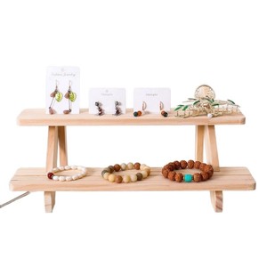 Solid Wood Tiered <b>Shelf</b> 4 Layers Freestanding Rectangle Multipurpose Display Stand For Jewelry Figurines Dolls <b>Desktop</b> Use - Product Image 5