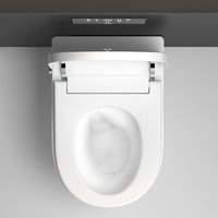 WC intelligent mural avec chasse d'eau automatique par siphon, protection anti-éclaboussures intégrée, réservoir d'eau mural sans accès visible