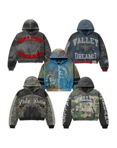 Sweat-shirt à capuche personnalisé en coton pur, style rétro délavé, imprimé DTG, avec fermeture éclair et strass, style streetwear américain - Product Image 2