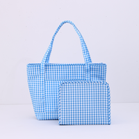 Sac fourre-tout classique à carreaux vichy, léger, pour usage quotidien, avec mini trousse de toilette assortie, sac de rangement portable décontracté