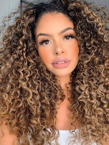 Rubio miel escarchado inspirado en Beyoncé # <span class=keywords><strong>Peluca</strong></span> de Cabello Brasileño con Ondas Profundas, 27 Jerry Curls, 13x6, Sin Pegamento, Pre-Desplumada - Product Image 3