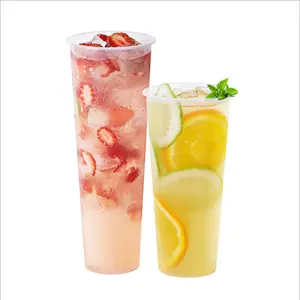 coffee milk tea cold drink take away cup recyclable 12 oz clear PET RPET disposable plastic cups with lids