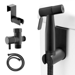 Bathroom Handheld Jet <b>Sprayer</b> Adjustable Water <b>Pressure</b> Muslim Shower with Bidet Hose Black Bidet <b>Sprayer</b> for Toilet - Product Image 1