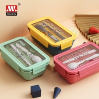 Boîtes à repas Haixin 1100 ML à 2 compartiments, boîtes à lunch en plastique Bento avec cuillère et baguettes pour adultes, enfants et adolescents