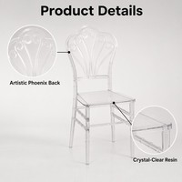 Chaise empilable en plastique OEM élégante, transparente, durable, minimaliste, légère, pour intérieur/extérieur, hôtel, mariage, banquet, salon