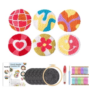 ชุดอุปกรณ์งานฝีมือทำที่รองแก้วแบบ DIY Punch Needle สำหรับผู้เริ่มต้น ทำจากผ้าฝ้ายและโพลีเอสเตอร์ สำหรับใช้ในบ้าน ของชำร่วยงานปาร์ตี้ และขายปลีก - Product Image 2