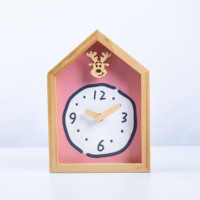 Jam Dinding Dekorasi Kamar Anak Bentuk Rumah Gaya Kartun Lucu Desain Wajah Kustom Terbuat dari Kayu
