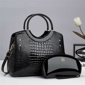 Ensemble de sacs à main pour femme imprimé serpent, aspect verni brillant, sac fourre-tout à poignée supérieure, sac à bandoulière amovible - Product Image 4