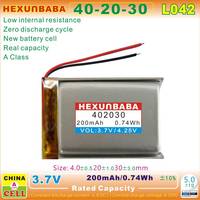 3.7V 200mAh 402030 2 dây polymer lithium ion Li-ion pin cho TWS GPS MP3 loa thông minh đồng hồ L042