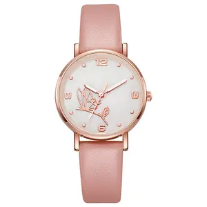 Y383 Top Style Fashion beautiful cute watch for girls white round PU leather strap butterfly quartz watches for girls ladies