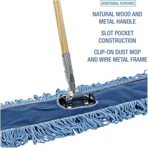 Kit de mopa de microfibra Boardwalk HL365BSPC, 36 x 5, 60 pulgadas, azul/natural, con extremo en bucle y cesta de plástico, mango de metal/madera de 60 pulgadas - Product Image 3