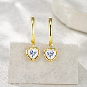 <span class=keywords><strong>Orecchini</strong></span> a Cerchio con Pendente a Cuore in Moissanite Placcati Oro Argento 925, Vendita all'Ingrosso per Rivendita - Product Image 4