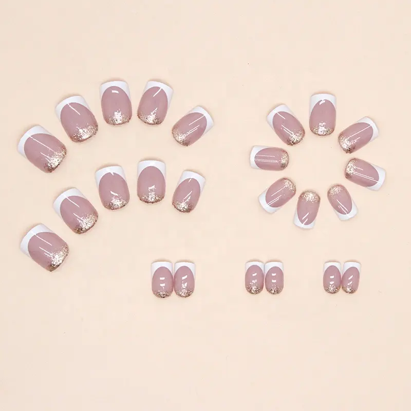 24 pcs/set Simple short white French glitter Press On Nails Private Labeling Customized Acrylic Art Nails Packaging Box