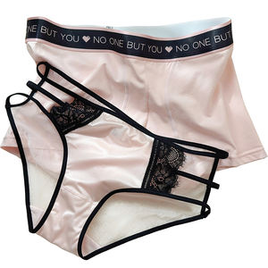 Ropa Interior Sexy de Encaje para Pareja Puro Deseo Dulce Deseo Bragas de <span class=keywords><strong>Mujer</strong></span> Caladas de Punto y Tiro Bajo Bóxers de Hombre con Tira Fina - Product Image 5