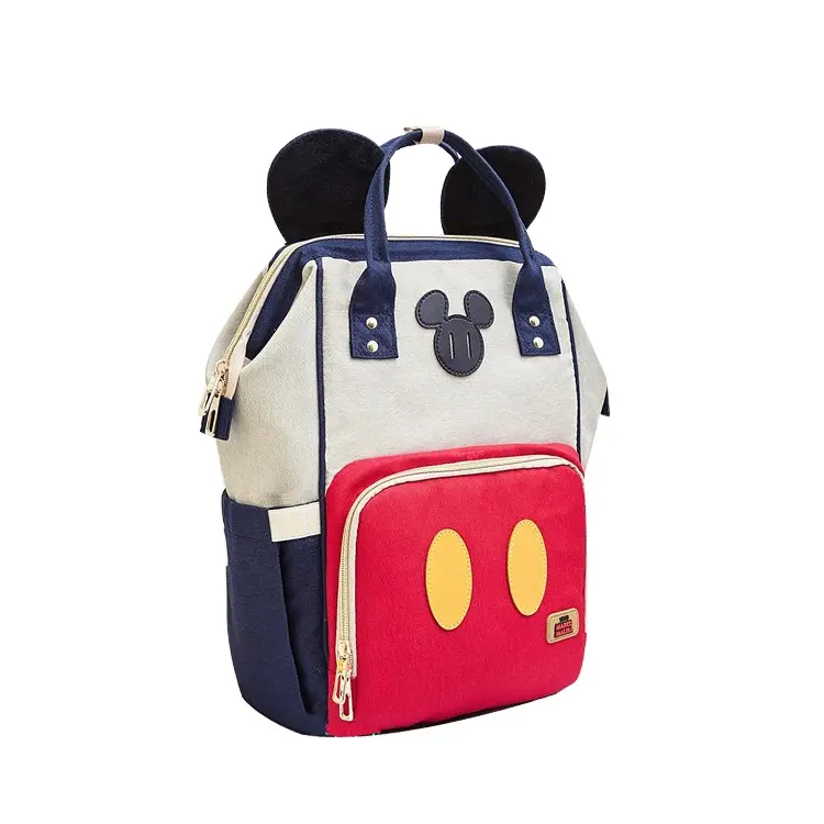 Disney Fama Factory Fashion Disney Mickey Functional Mummy Bag Backpack Diaper Bag Customised Polyester Baby Backpack Patchwork