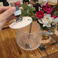 Tasse à Café pour Femmes Ours, Gobelet d'Eau avec Couvercle et Cuillère, Verre Thermorésistant, Tasse de Bureau pour Femmes, Idéale pour Fêtes et Voyages