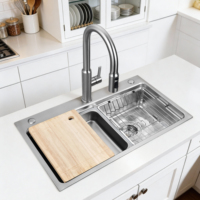 Évier de cuisine multifonction à cuve unique en acier inoxydable, évier de ferme type workstation, évier de cuisine noir nano sans robinet