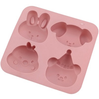 Moule à gâteau en silicone rose à 4 cavités, motif animaux de dessin animé (lapin, poussin, ours), moule de cuisson, moule à savon DIY