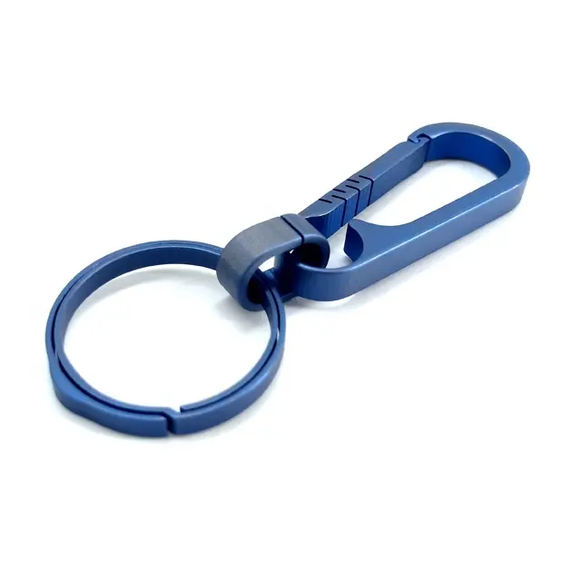 Camping customized edc burning blue circular keychain titanium split key ring