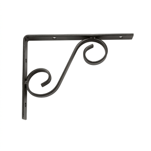 Support d'étagère décoratif en métal noir robuste à fixation murale avec un design élégant à motifs festonnés pour étagères en bois et livres - Product Image 1