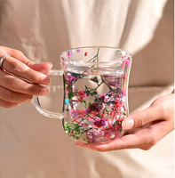 Mug en verre à double paroi créatif en verre borosilicate de haute qualité, fait à la main, nouveau design, 250 ml, pour fleurs séchées