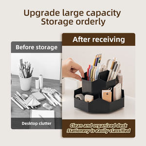 Vente en gros d'usine 360 °   Porte-stylo rotatif en plastique noir, porte-stylo pour l'organisation du bureau de maquillage - Product Image 6