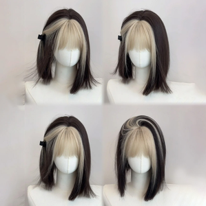 Peluca Anxin, flequillo de platino, pelo <span class=keywords><strong>corto</strong></span> teñido, simulación femenina, talla única, conjunto de pelo <span class=keywords><strong>corto</strong></span> y liso - Product Image 3