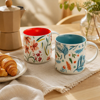Mug en céramique à fleurs, grande capacité, pour le petit-déjeuner, le bureau, le café, avec personnalisation du logo