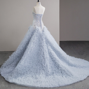Robe de soirée élégante en tulle bleu, coupe trapèze, sans manches, à volants, avec paillettes, pour femme Sfy29 - Product Image 3