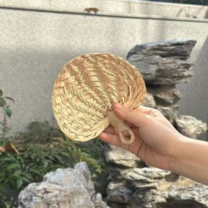 Traditional Chinese Craft Natural Color <b>Bamboo</b> Raffia Fan Summer Hand Palm Leaf Straw Rattan Woven Fans - Product Image 5