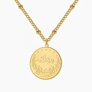 Muslim Name Plate Pendant Necklace Arabic Coin Charm Custom 18K Gold Plated Arabic Jewelry Fashion Jewelry Necklaces