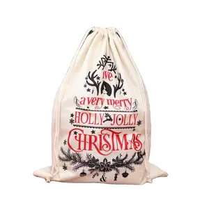 カスタムキャンバスコットンキャンディーポーチラージクリスマスサンタサックギフトバッグ巾着付きプレゼントストッキング