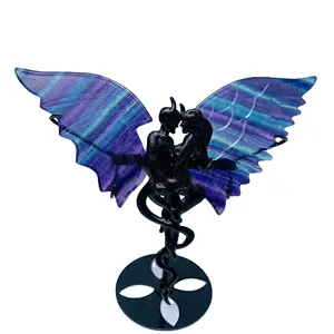 Grosir fluorit sayap malaikat penyembuhan alami kuarsa kristal hiasan batu kupu-kupu sayap ukiran