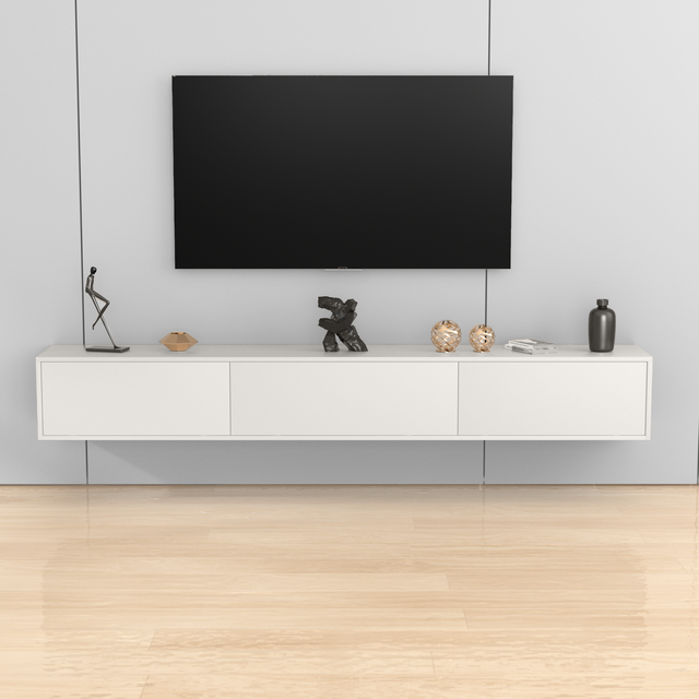 Sleek Wall-Mounted White Square TV Stand Large Storage Minimalist Narrow and Simple