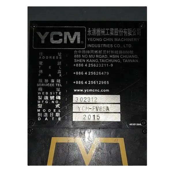 良好な状態で2015中古YCM Yongjin FV85A垂直CNCマシニングセンター中国製台湾製