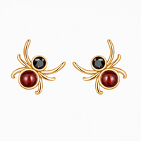 Boucles d'oreilles clous tendance en argent sterling 925 QX, motif araignée noire et rouge, zircon, collection Halloween, bijoux pour femme