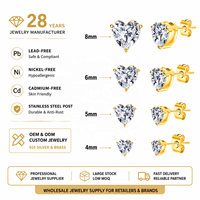 Ensemble de 4 paires de boucles d'oreilles clous en argent plaqué or 18 carats sans plomb ni nickel, avec zircone cubique AAA, motif cœur, bijoux tendance personnalisés pour soirée