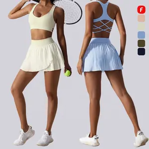 Fswomen # yaz spor salonu giyim iki parçalı Yoga kıyafeti atletik Golf tenis kısa etek ve üst 2 parça Skorts kadınlar için Set