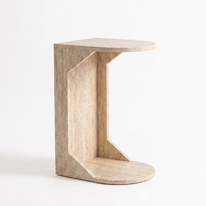 Minimalistischer Holz-Beistelltisch in <span class=keywords><strong>C</strong></span>-Form mit Travertin-Optik und MDF-Furnier-Design für Sofa und Wohnzimmer Eck-Tisch - Product Image 5