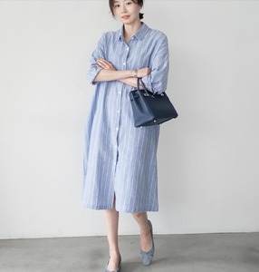 Robe décontractée mi-longue en crêpe à rayures, taille naturelle, manches longues, style navetteur, pour femme, collection printemps-automne, vente en gros - Product Image 1