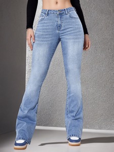 Vaqueros acampanados elásticos de mezclilla para mujer, de talla estándar europea y americana, personalizados, populares y a la moda. - Product Image 4