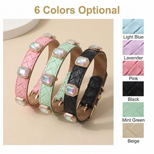 Ensemble <span class=keywords><strong>collier</strong></span> et laisse pour animaux de compagnie de style britannique haut de gamme avec strass - Colliers pour chats en cuir souple en gros pour les détaillants de boutiques - Product Image 4