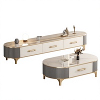 Ensemble table basse et meuble TV en pierre frittée de luxe moderne, table centrale ovale, ensemble de meubles minimalistes pour salon