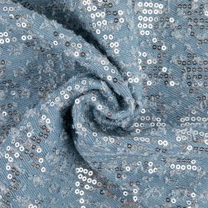 オンライン卸売 耐久性 ファッション ユニーク リップド加工 ラミネート加工 綿100% グリッター シルバースパンコール デニム生地 シャツ・ドレス用 - Product Image 4