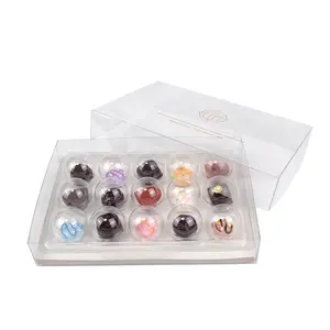 Custom Printed Logo 15 PCS Sweets Truffle Chocolate BonBon Clear Plastic Packaging Box Set With Insert Blister Clamshell Tray